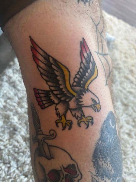 American Traditional + Color eagle tattoo on Calf by Skull_Brothers_Ink on TattMe