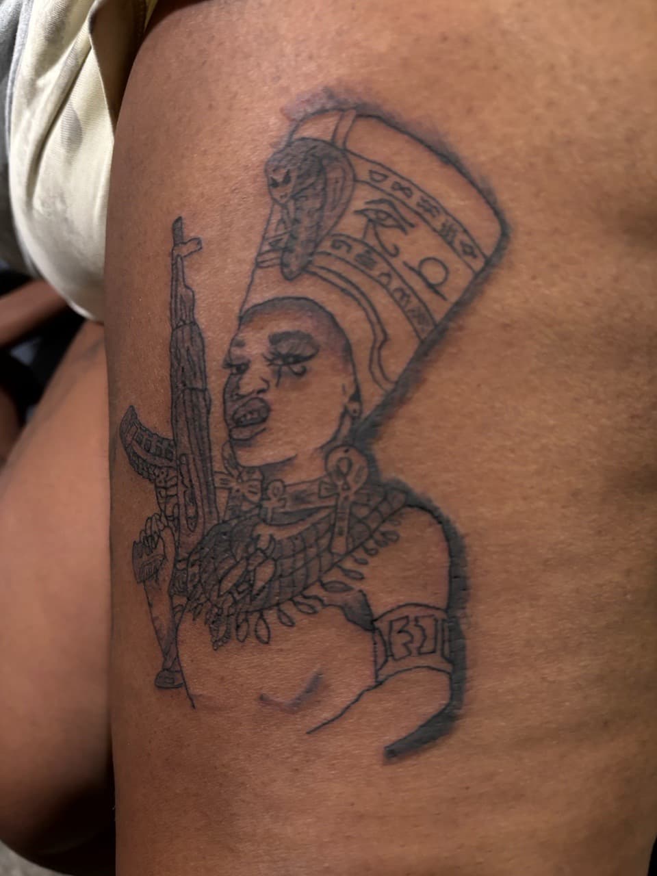 Line-work + Illustrative woman tattoo on Thigh by SnapInk on TattMe