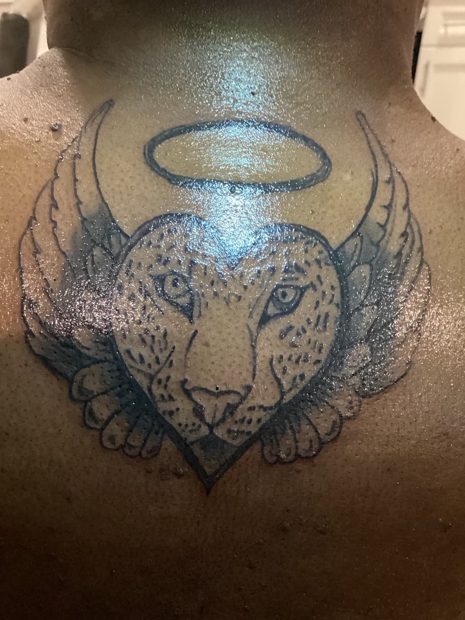 Black & Grey + Line-work leopard tattoo on Upper Back by SnapInk on TattMe
