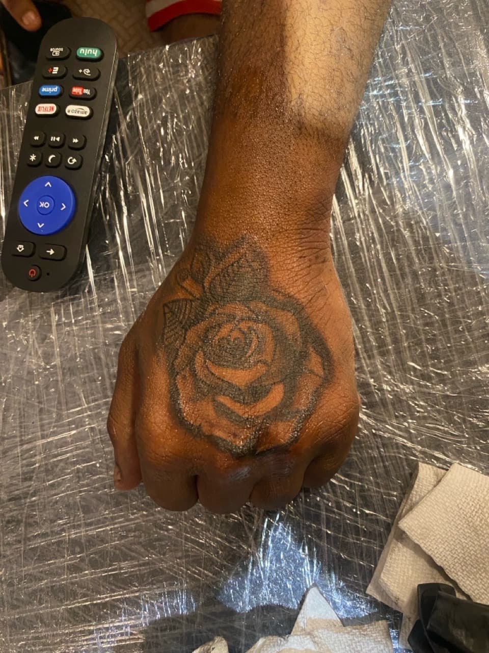 Black-work + Floral rose tattoo on Hand by SnapInk on TattMe