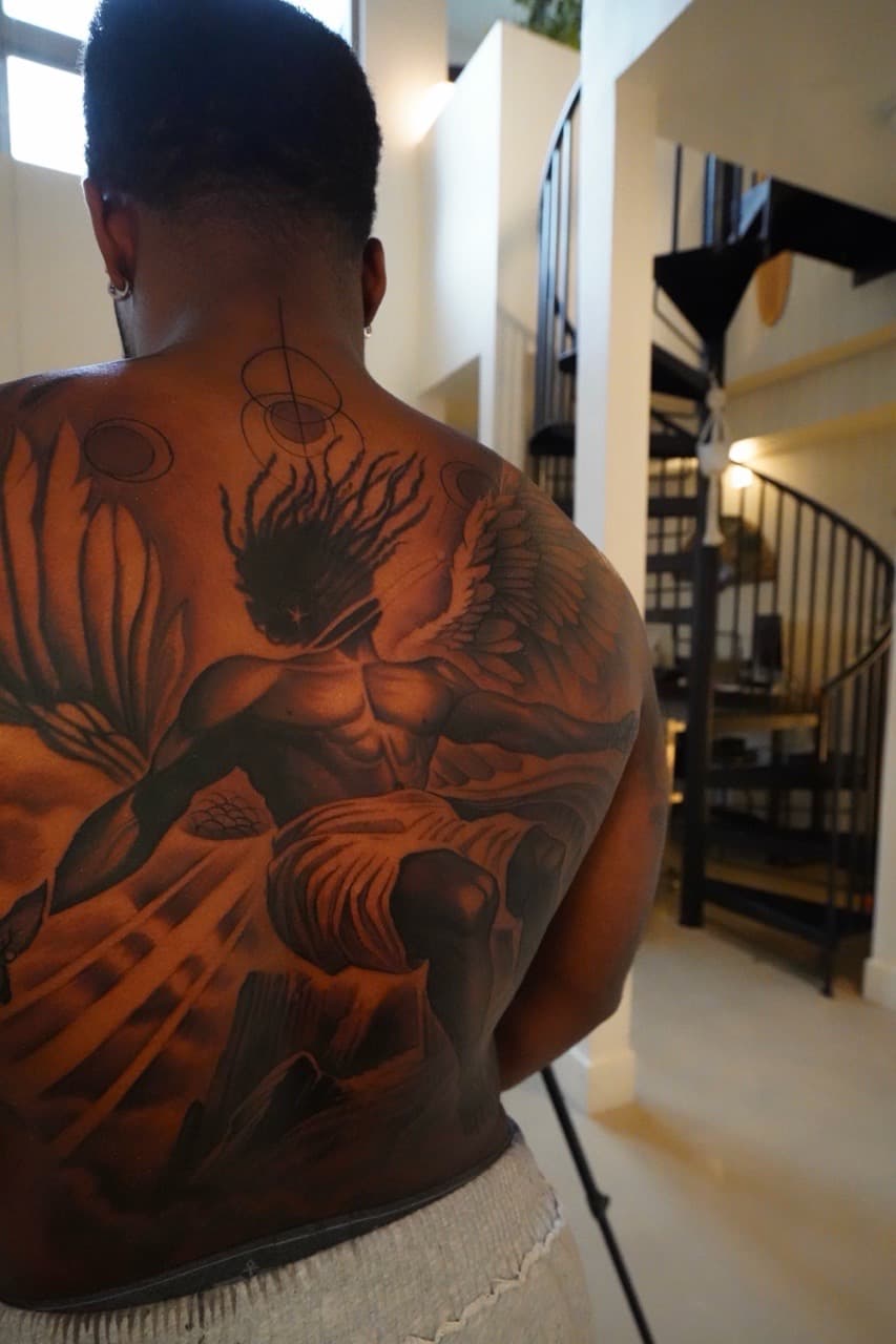Black & Grey + Realism angel tattoo on Upper Back by Devonne_Foxworth on TattMe