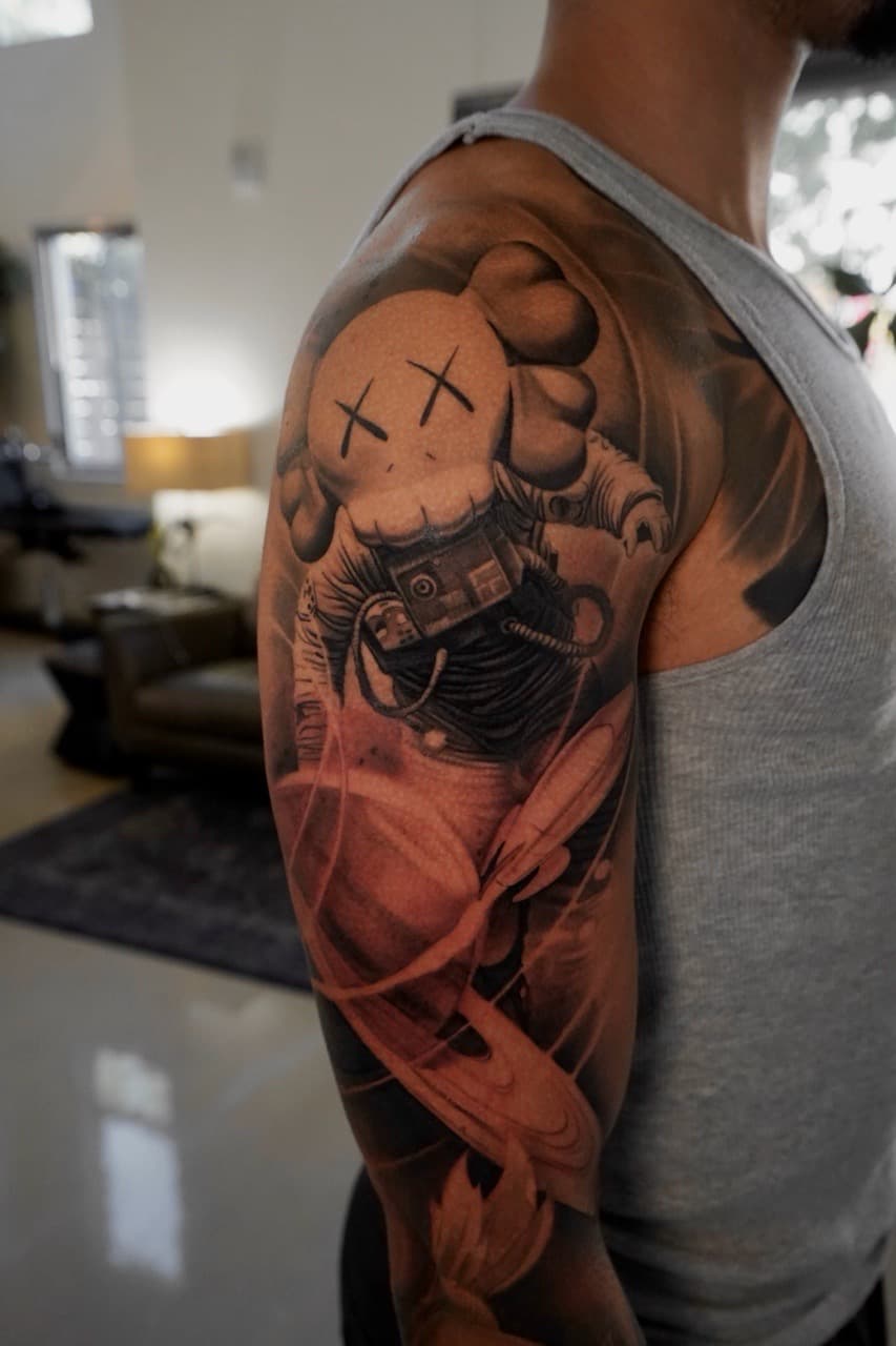 Black & Grey + Realism astronaut tattoo on Upper Arm by Devonne_Foxworth on TattMe
