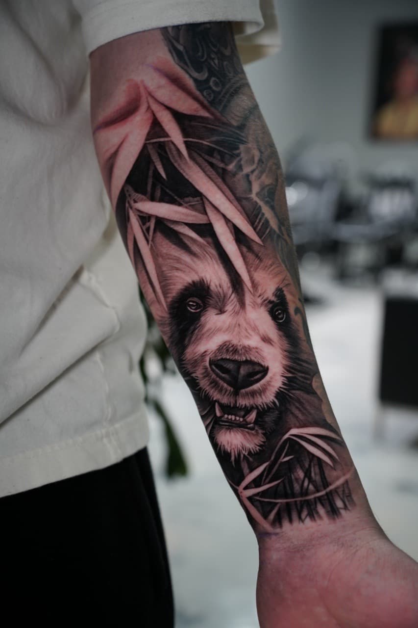 Realism + Black & Grey panda tattoo on Forearm by Devonne_Foxworth on TattMe