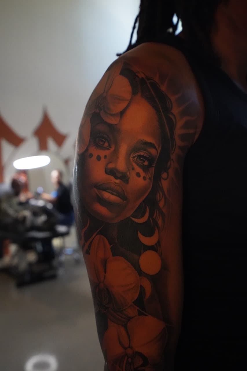 Realism + Black & Grey woman tattoo on Upper Arm by Devonne_Foxworth on TattMe