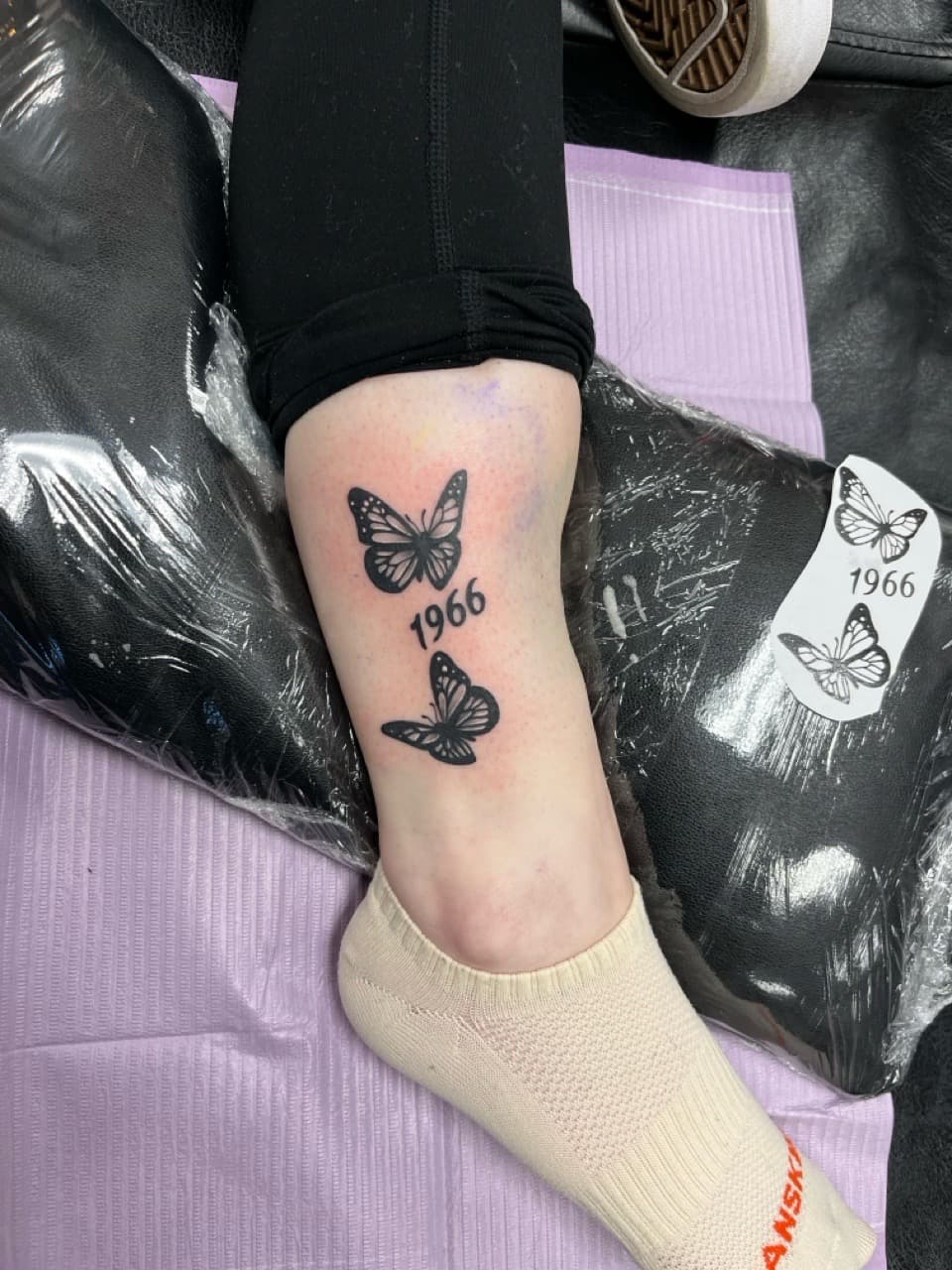 Black-work + Fine Line butterflies tattoo on Ankle by Kneedeep_tattoos on TattMe
