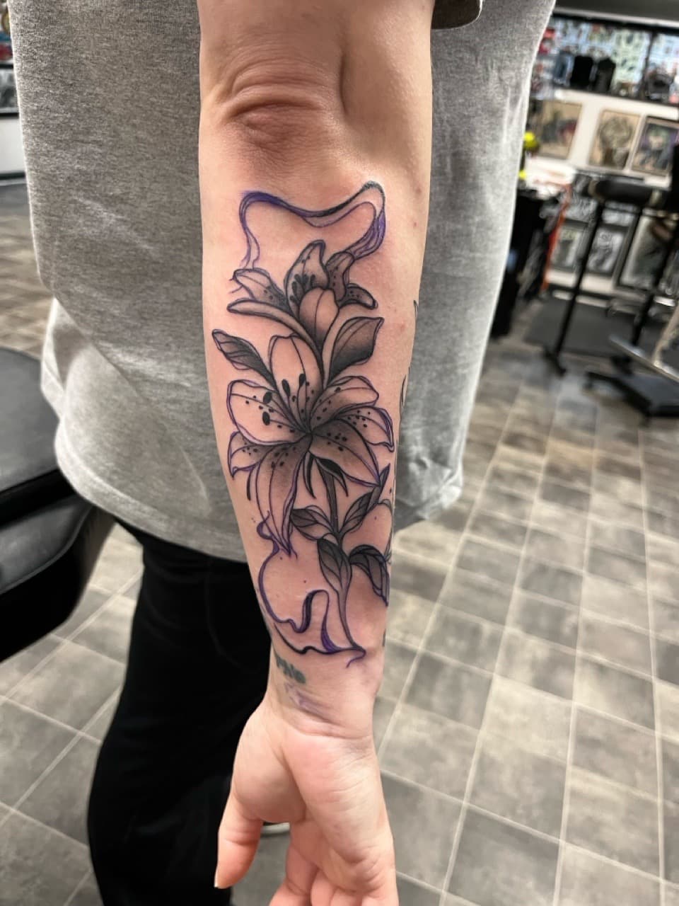 Floral + Fine Line flowers tattoo on Forearm by Kneedeep_tattoos on TattMe