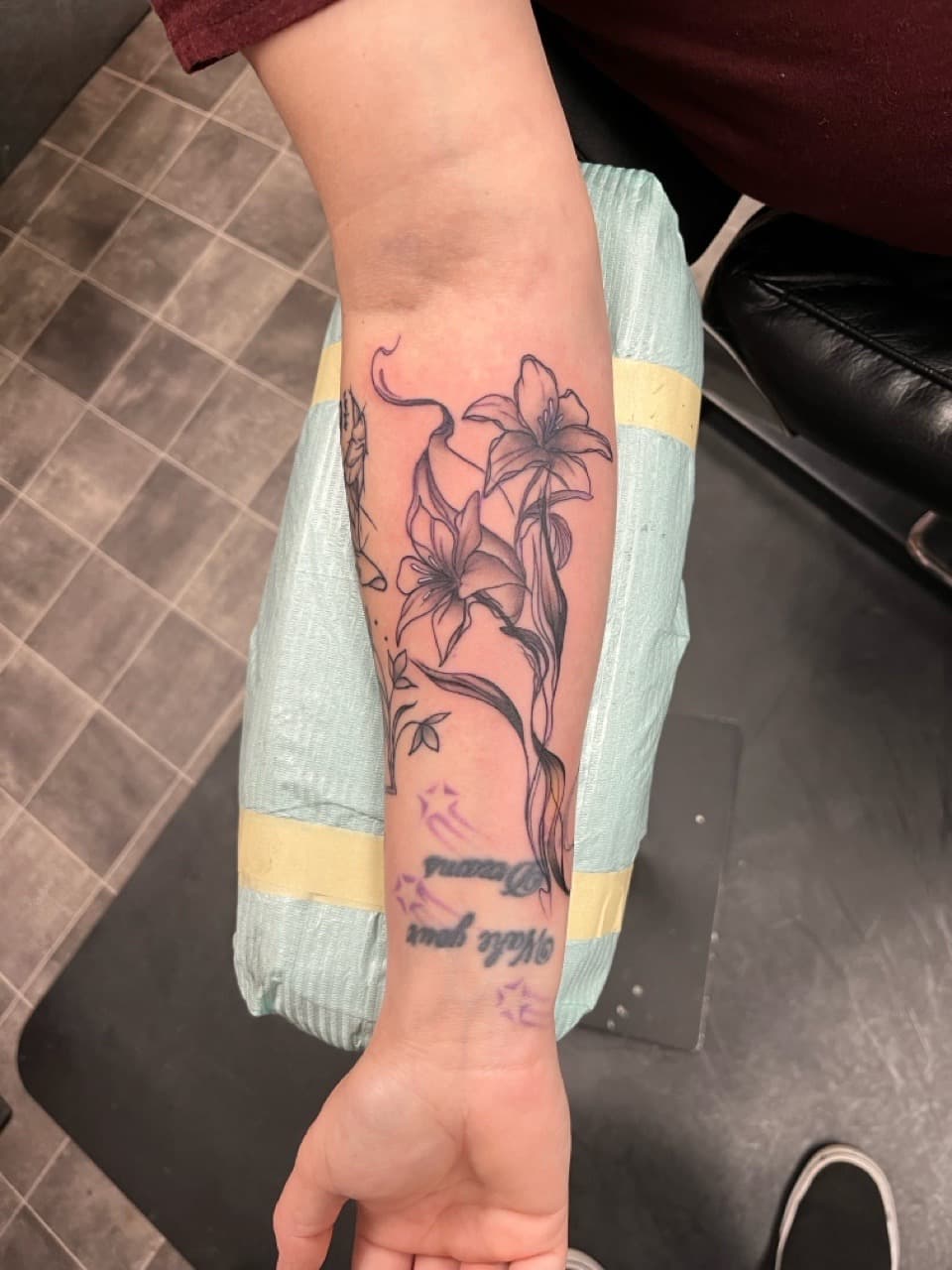 Floral + Black & Grey flowers tattoo on Forearm by Kneedeep_tattoos on TattMe