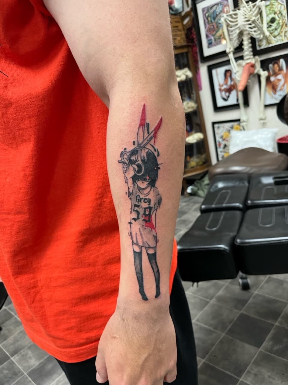 Anime + Black & Grey girl tattoo on Forearm by Kneedeep_tattoos on TattMe