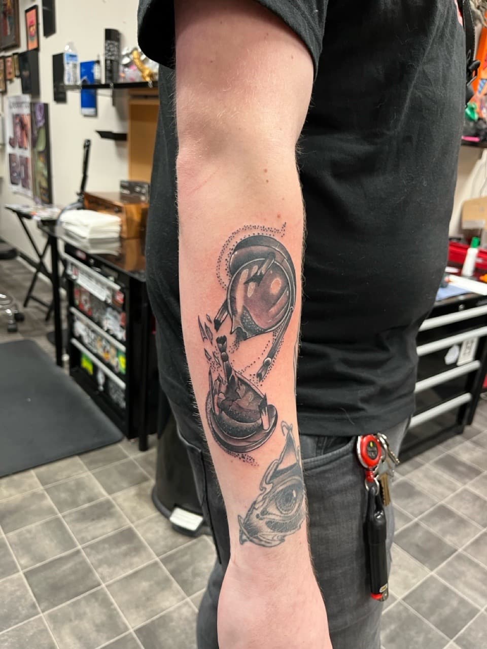 Black & Grey + Dot-work hourglass tattoo on Forearm by Kneedeep_tattoos on TattMe
