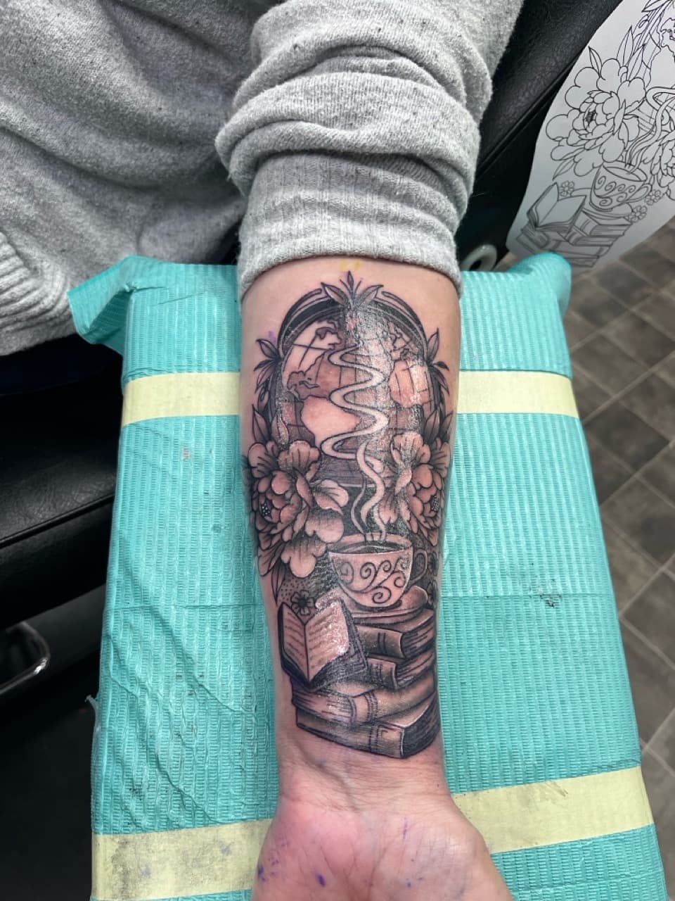Black & Grey + Illustrative globe tattoo on Forearm by Kneedeep_tattoos on TattMe