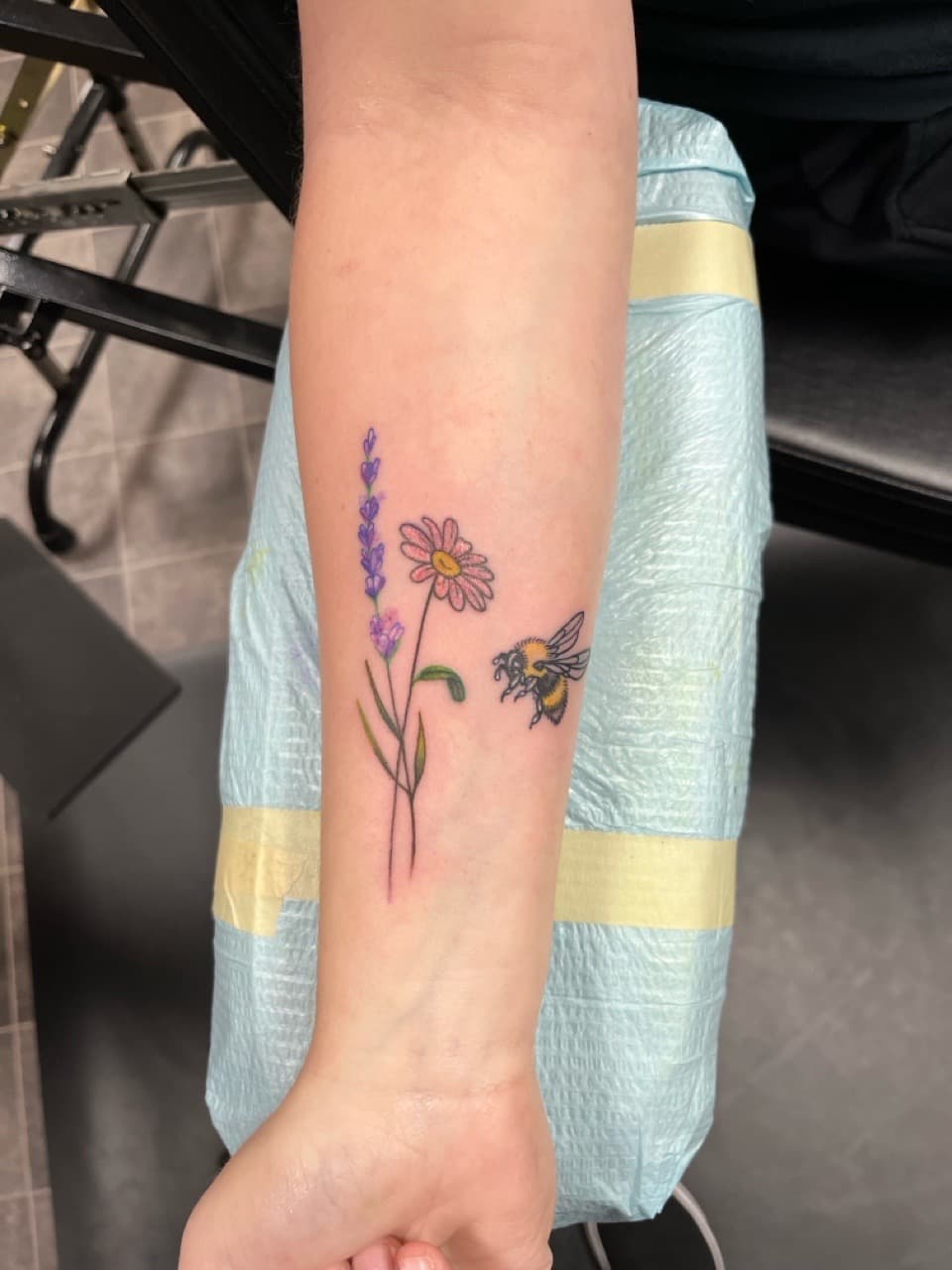 Fine Line + Color lavender tattoo on Forearm by Kneedeep_tattoos on TattMe