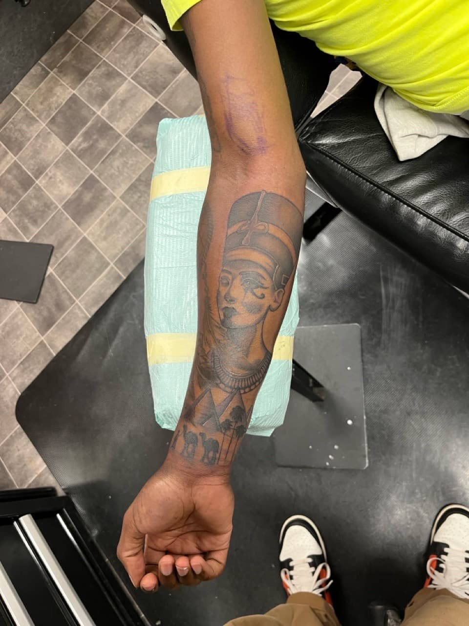 Black & Grey + Illustrative nefertiti tattoo on Forearm by Kneedeep_tattoos on TattMe