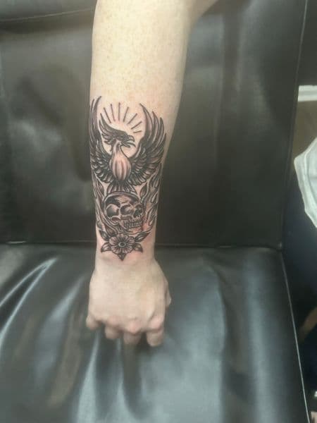 Black & Grey + Neo-Traditional phoenix tattoo on Forearm by dna_arts on TattMe