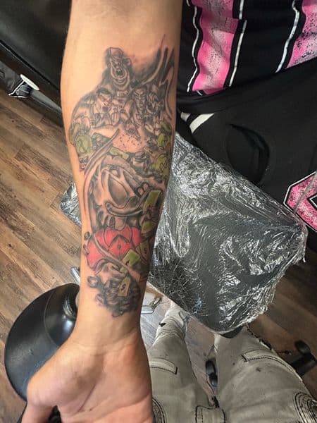 Black & Grey + New School characters tattoo on Forearm by dna_arts on TattMe