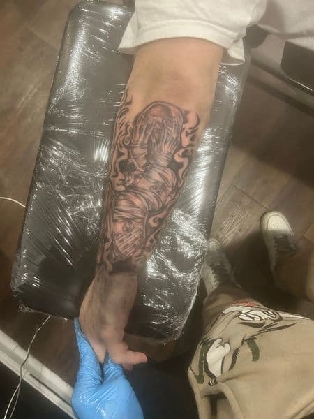 Black & Grey + Illustrative mummies tattoo on Forearm by dna_arts on TattMe