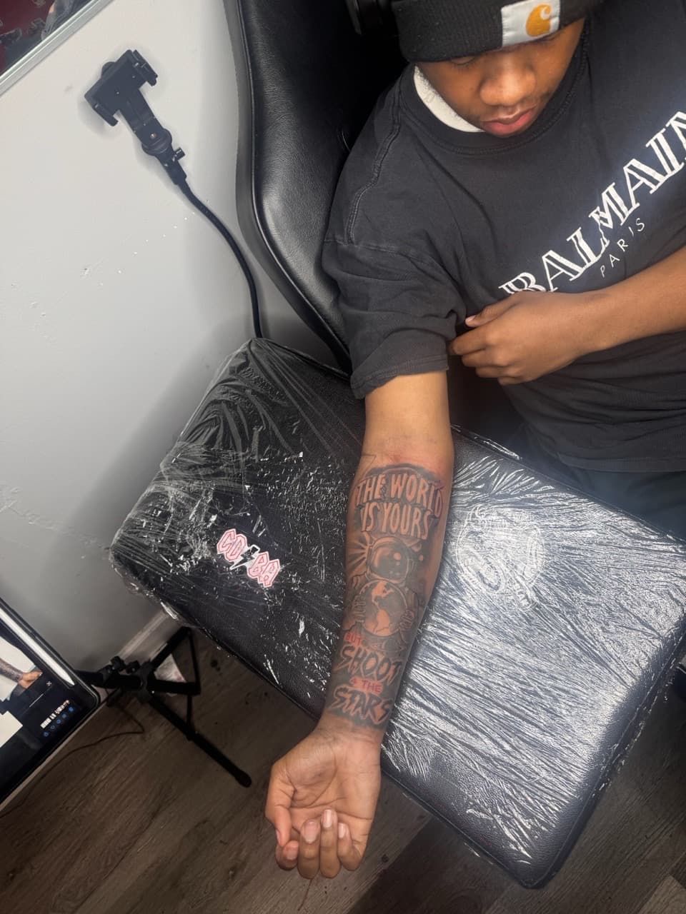 Black & Grey + Lettering astronaut tattoo on Forearm by RZ_ink on TattMe