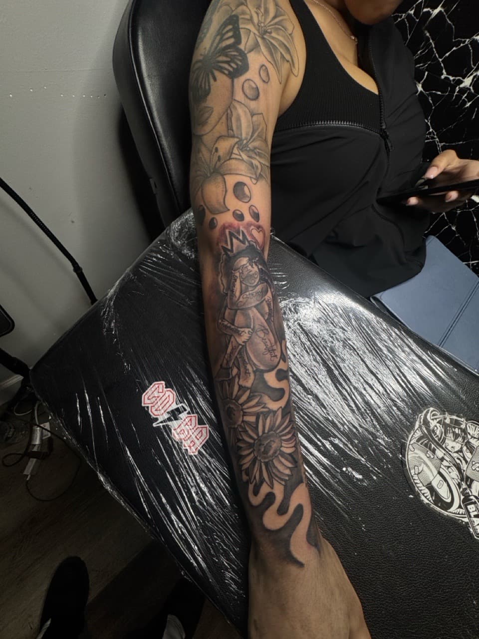 Black & Grey + Floral flowers tattoo on Full Sleeve by RZ_ink on TattMe