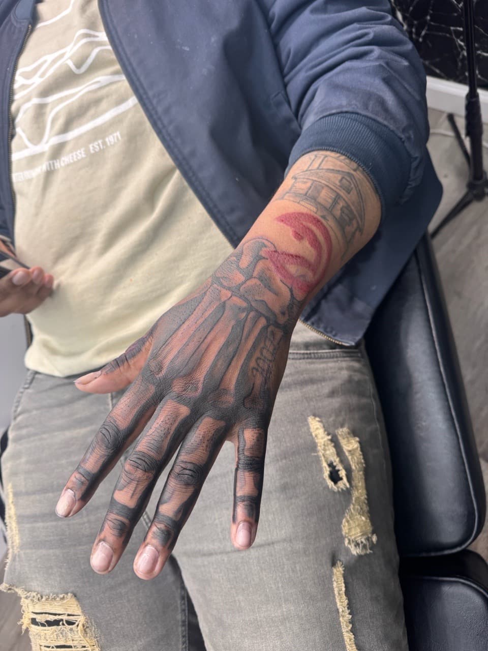 Black & Grey + Illustrative skeleton tattoo on Hand by RZ_ink on TattMe