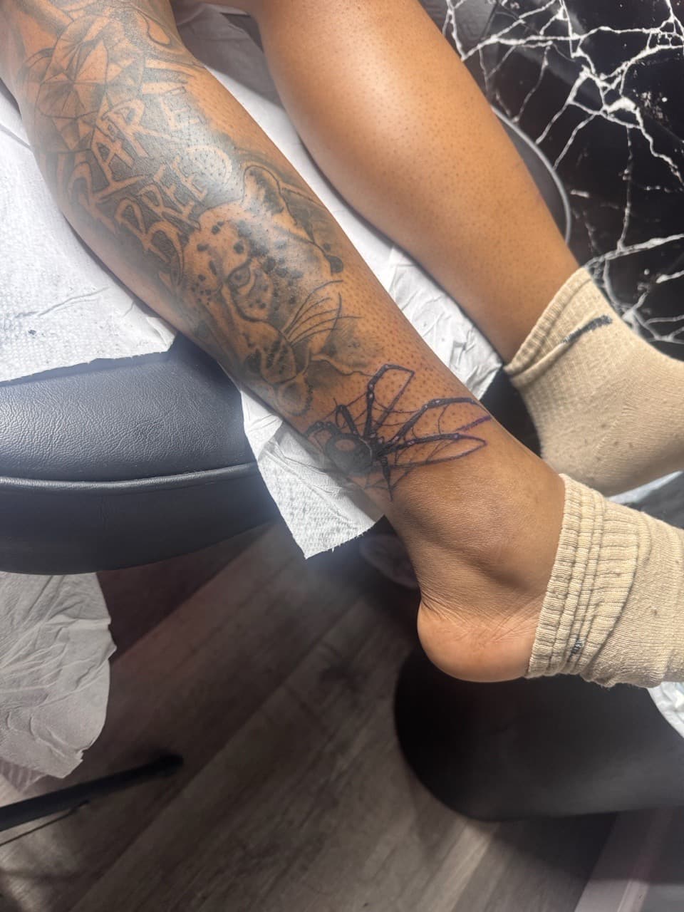 Black & Grey + Geometric spider tattoo on Shin by RZ_ink on TattMe