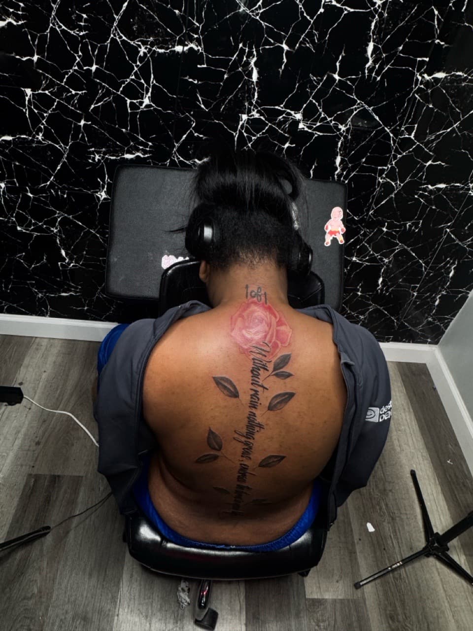 Floral + Lettering rose tattoo on Upper Back by RZ_ink on TattMe