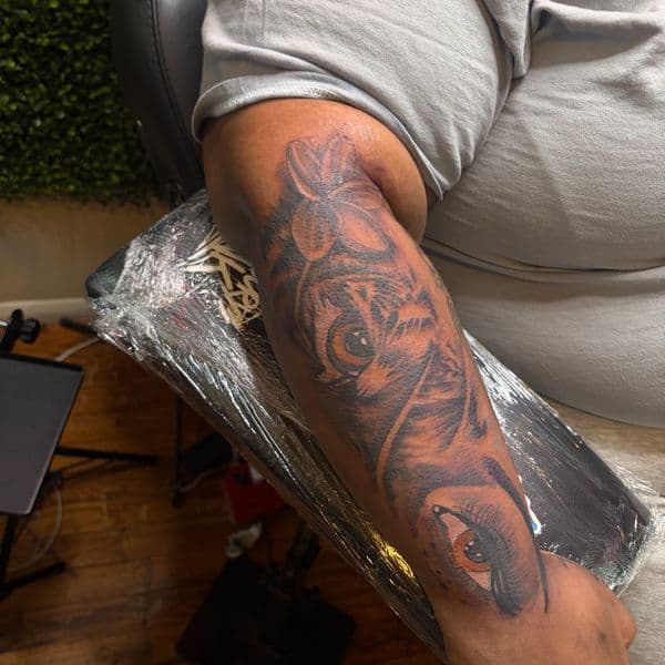 Realism + Black & Grey tiger tattoo on Forearm by RZ_ink on TattMe