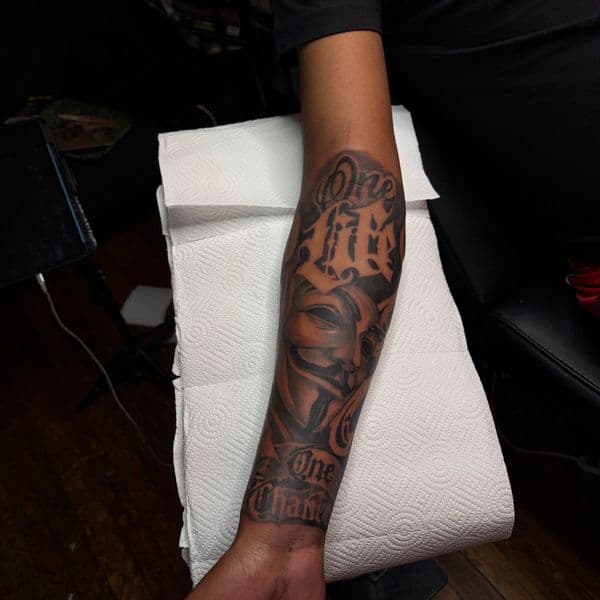 Black & Grey + Realism mask tattoo on Forearm by RZ_ink on TattMe