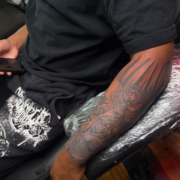 Black & Grey + Illustrative angel tattoo on Forearm by RZ_ink on TattMe