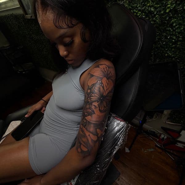 Black & Grey + Illustrative butterfly tattoo on Half Sleeve by RZ_ink on TattMe
