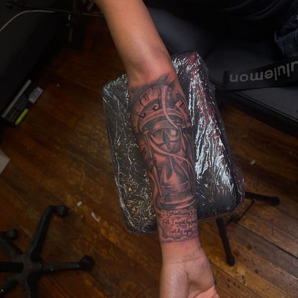 Black & Grey + Realism hourglass tattoo on Forearm by RZ_ink on TattMe