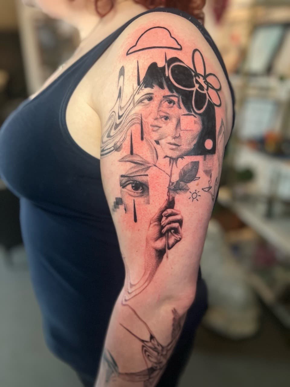 Surrealism + Illustrative faces tattoo on Upper Arm by Smokesart on TattMe