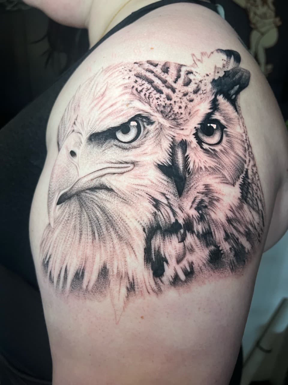 Black & Grey + Realism eagle tattoo on Upper Arm by Smokesart on TattMe