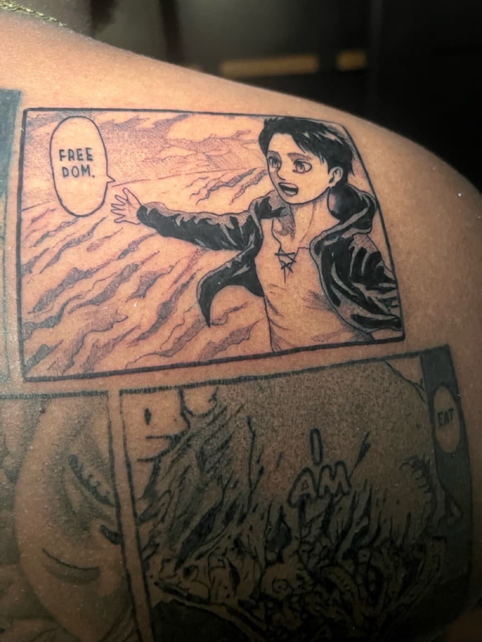 Anime + Black-work manga tattoo on Shoulder Blade by Smokesart on TattMe