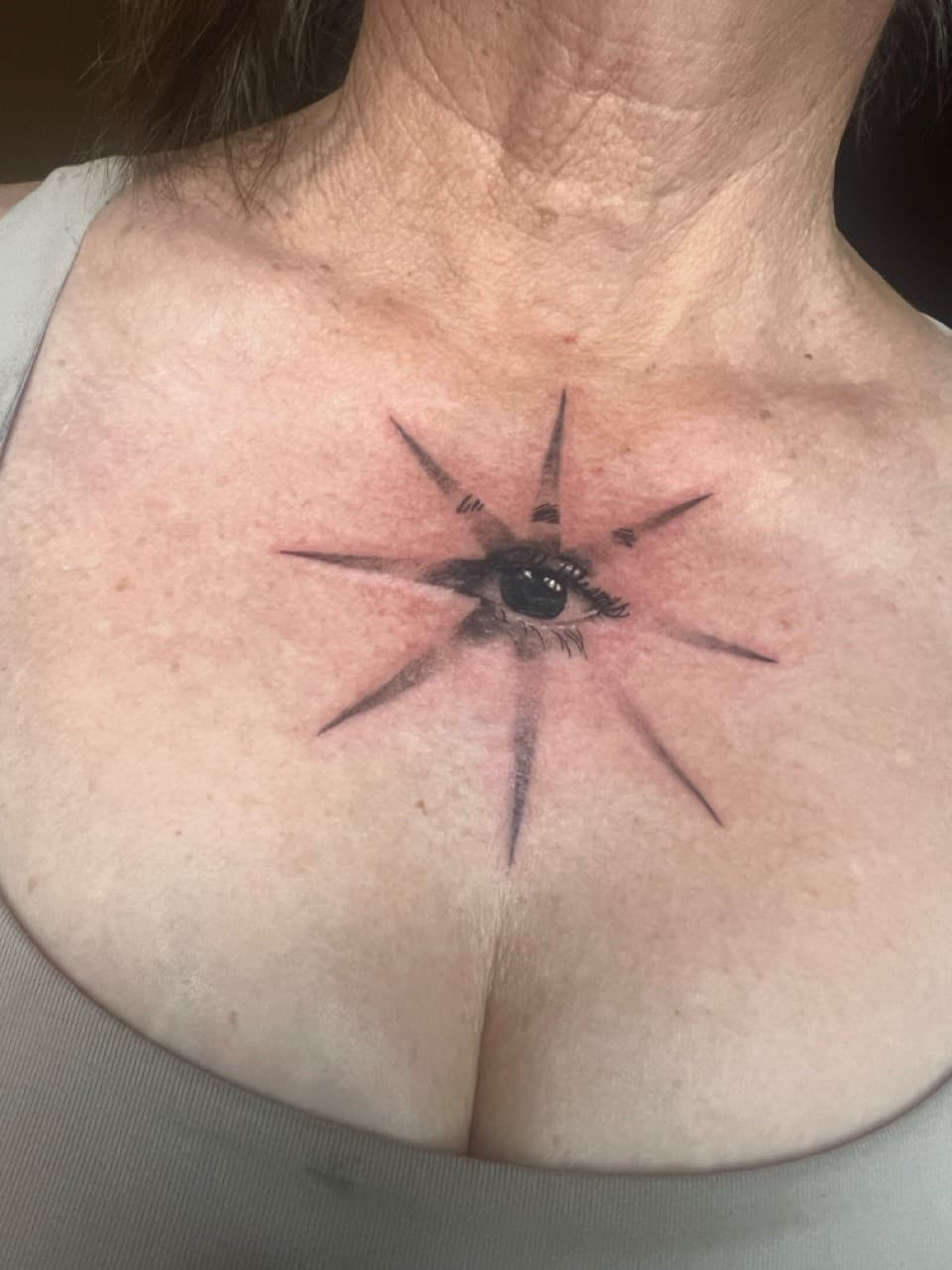 Black-work + Fine Line eye tattoo on Chest by Smokesart on TattMe