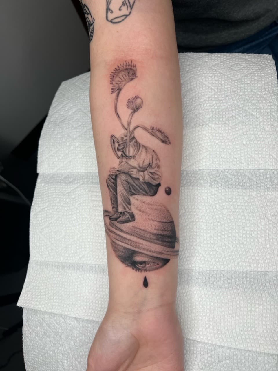 Black & Grey + Fine Line venus flytrap tattoo on Forearm by Smokesart on TattMe