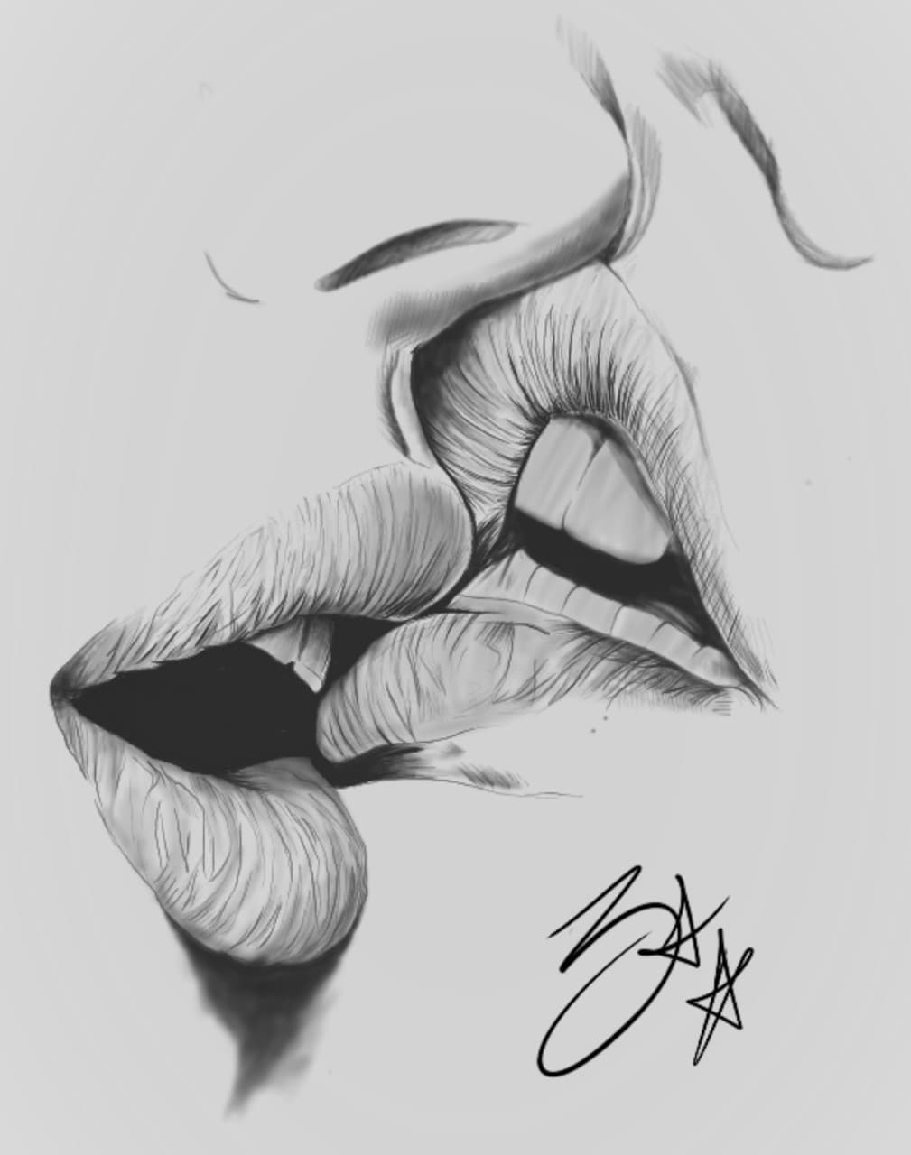 Black & Grey + Illustrative lips tattoo by Tats_By_Z on TattMe