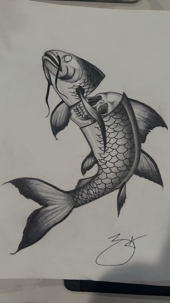 Black & Grey + Illustrative fish tattoo by Tats_By_Z on TattMe