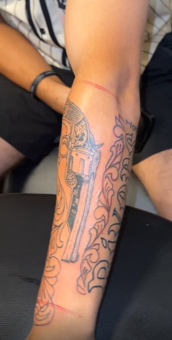 Black & Grey + Illustrative revolver tattoo on Forearm by Tats_By_Z on TattMe