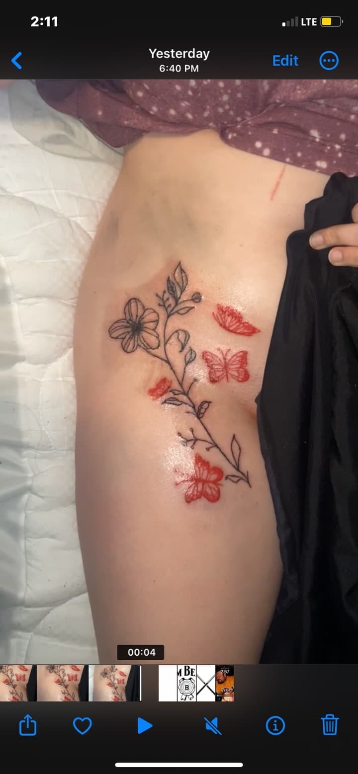 Fine Line + Floral flowers tattoo on Hip by Tats_By_Z on TattMe
