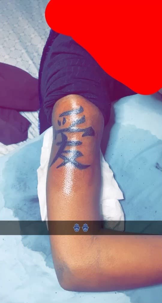 Lettering + Black-work kanji tattoo on Knee by Tats_By_Z on TattMe