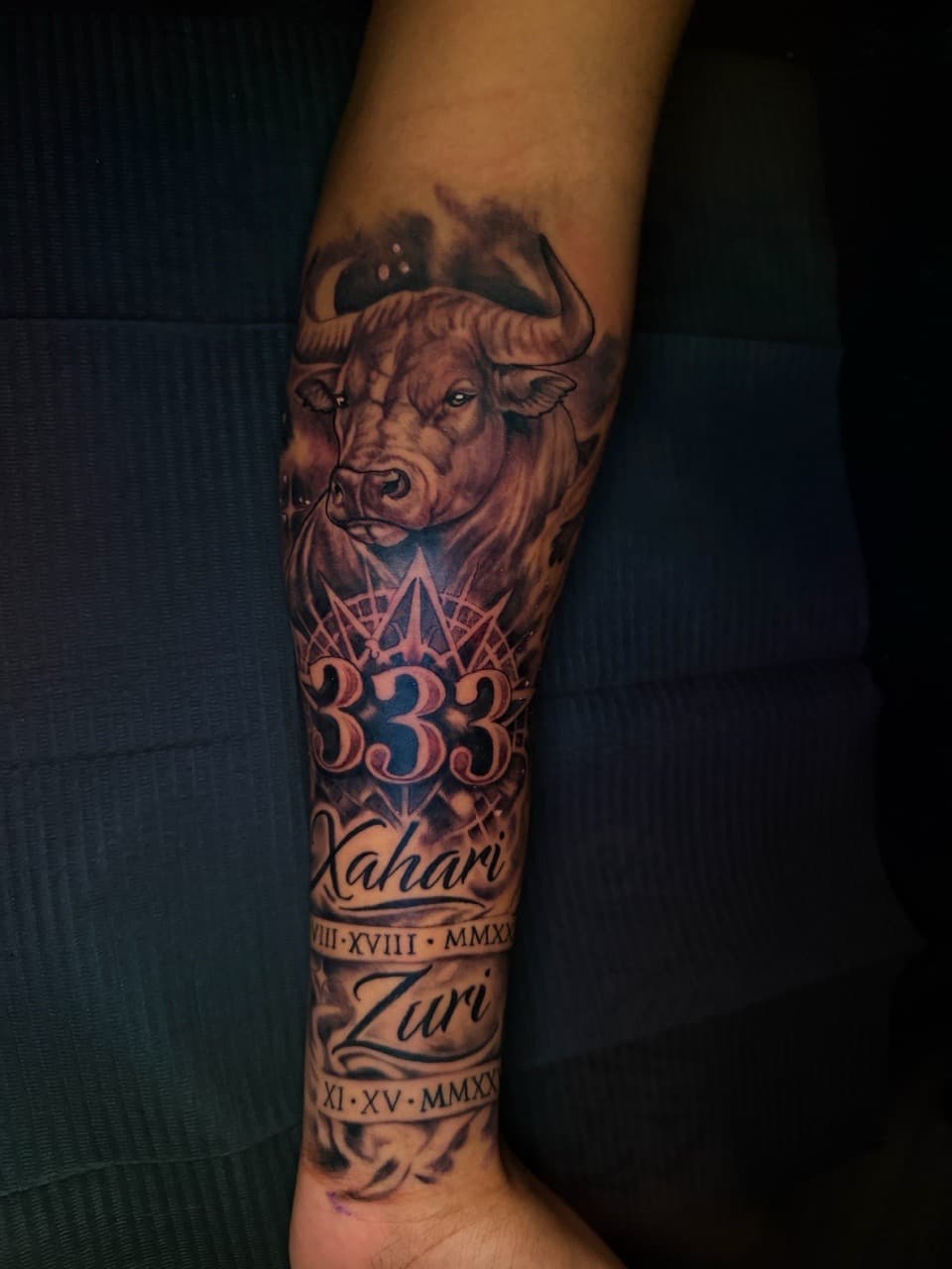 Black & Grey + Realism bull tattoo on Forearm by Arink_Tattoo on TattMe