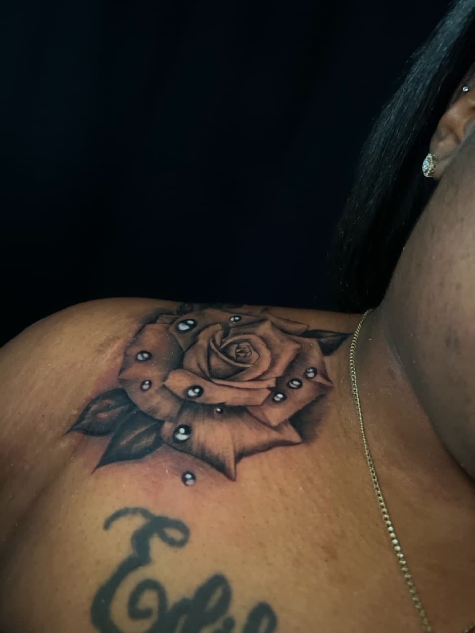 Black & Grey + Floral rose tattoo on Shoulder by Arink_Tattoo on TattMe