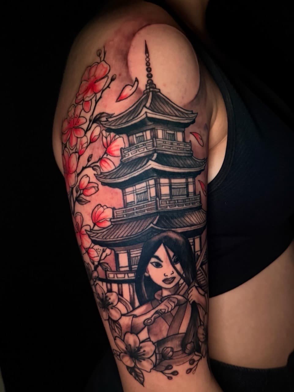 Anime + Pop Culture mulan tattoo on Upper Arm by Arink_Tattoo on TattMe