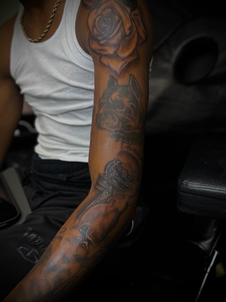 Black & Grey + Illustrative rose tattoo on Full Sleeve by HoodInkedd843 on TattMe
