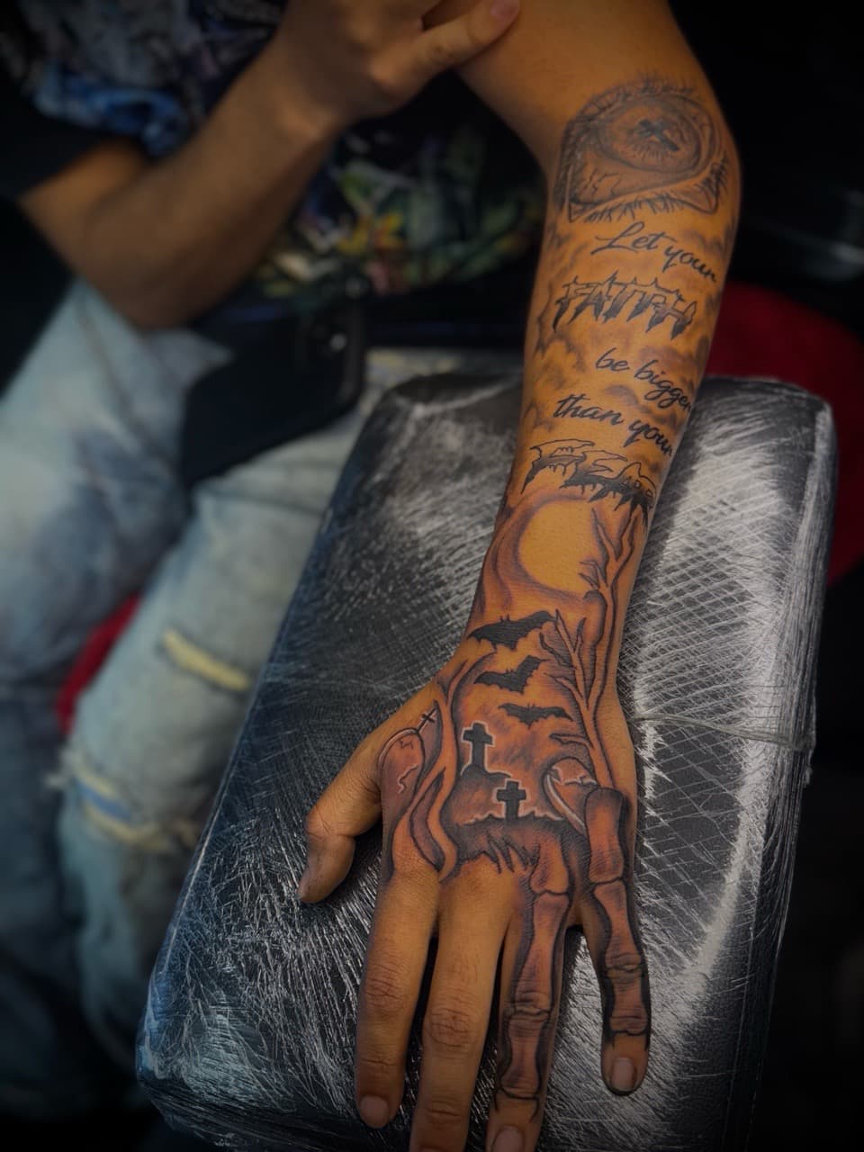 Black & Grey + Illustrative graveyard tattoo on Forearm by HoodInkedd843 on TattMe