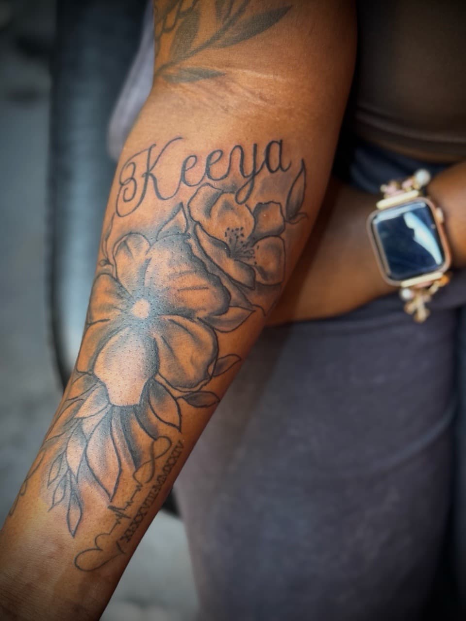 Black & Grey + Floral flowers tattoo on Forearm by HoodInkedd843 on TattMe