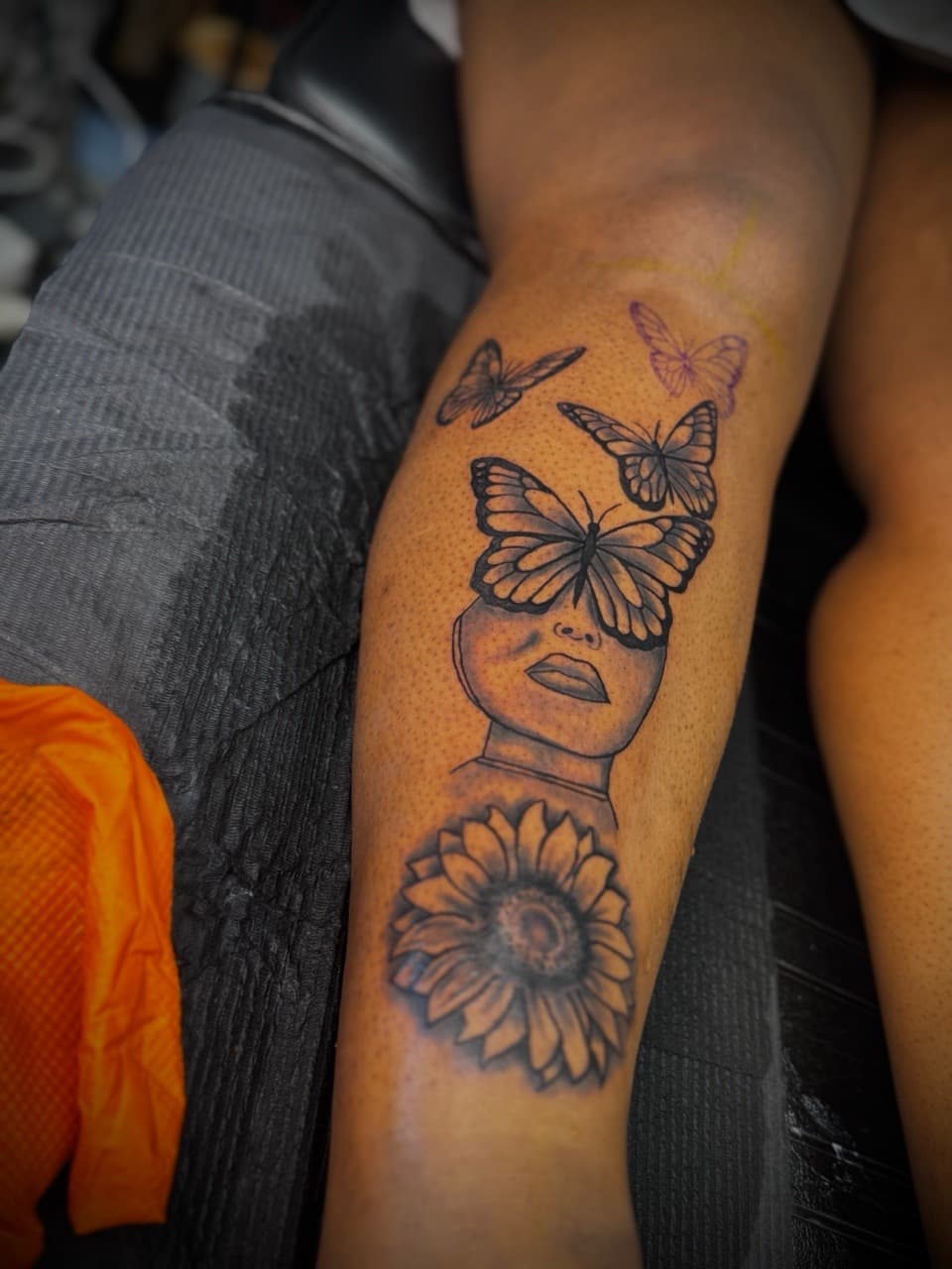 Black & Grey + Illustrative butterflies tattoo on Calf by HoodInkedd843 on TattMe