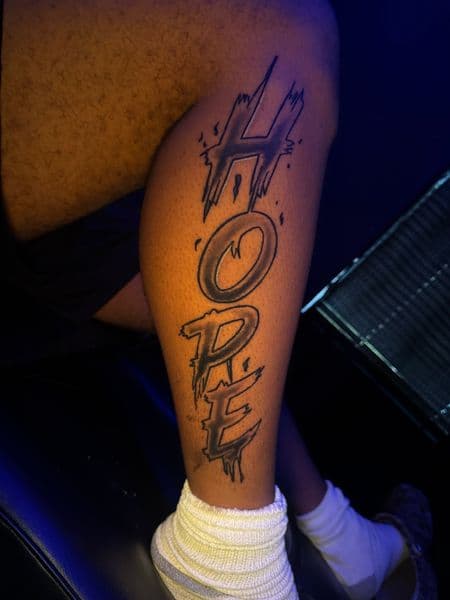Lettering + Black-work hope tattoo on Calf by HoodInkedd843 on TattMe