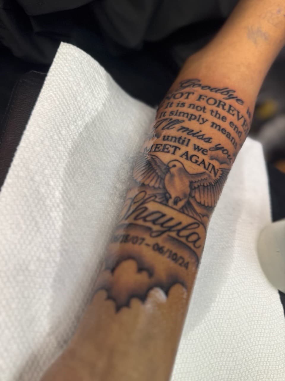 Black & Grey + Lettering dove tattoo on Forearm by HoodInkedd843 on TattMe