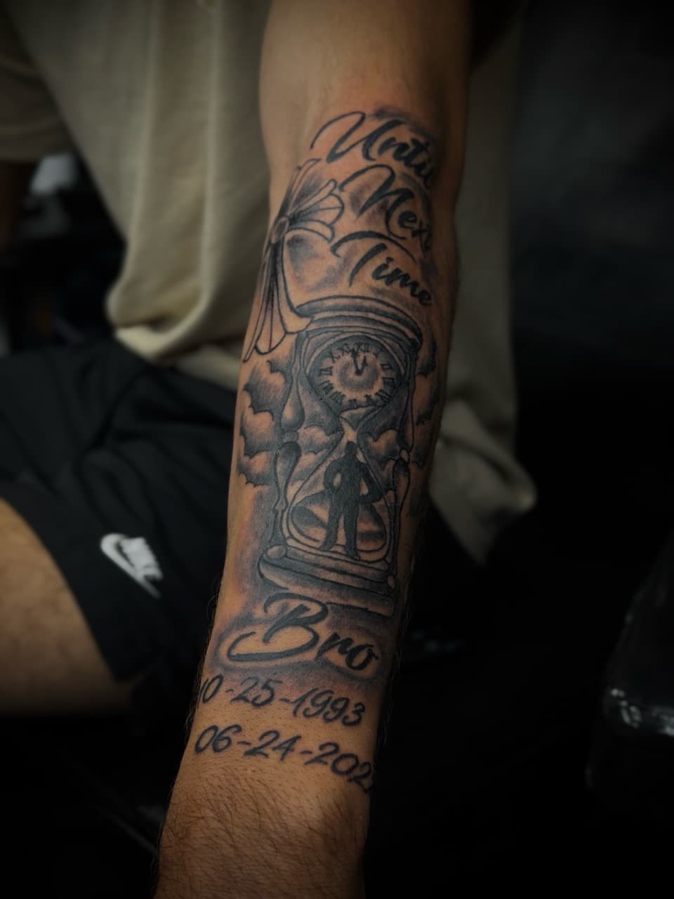 Black & Grey + Lettering hourglass tattoo on Forearm by HoodInkedd843 on TattMe