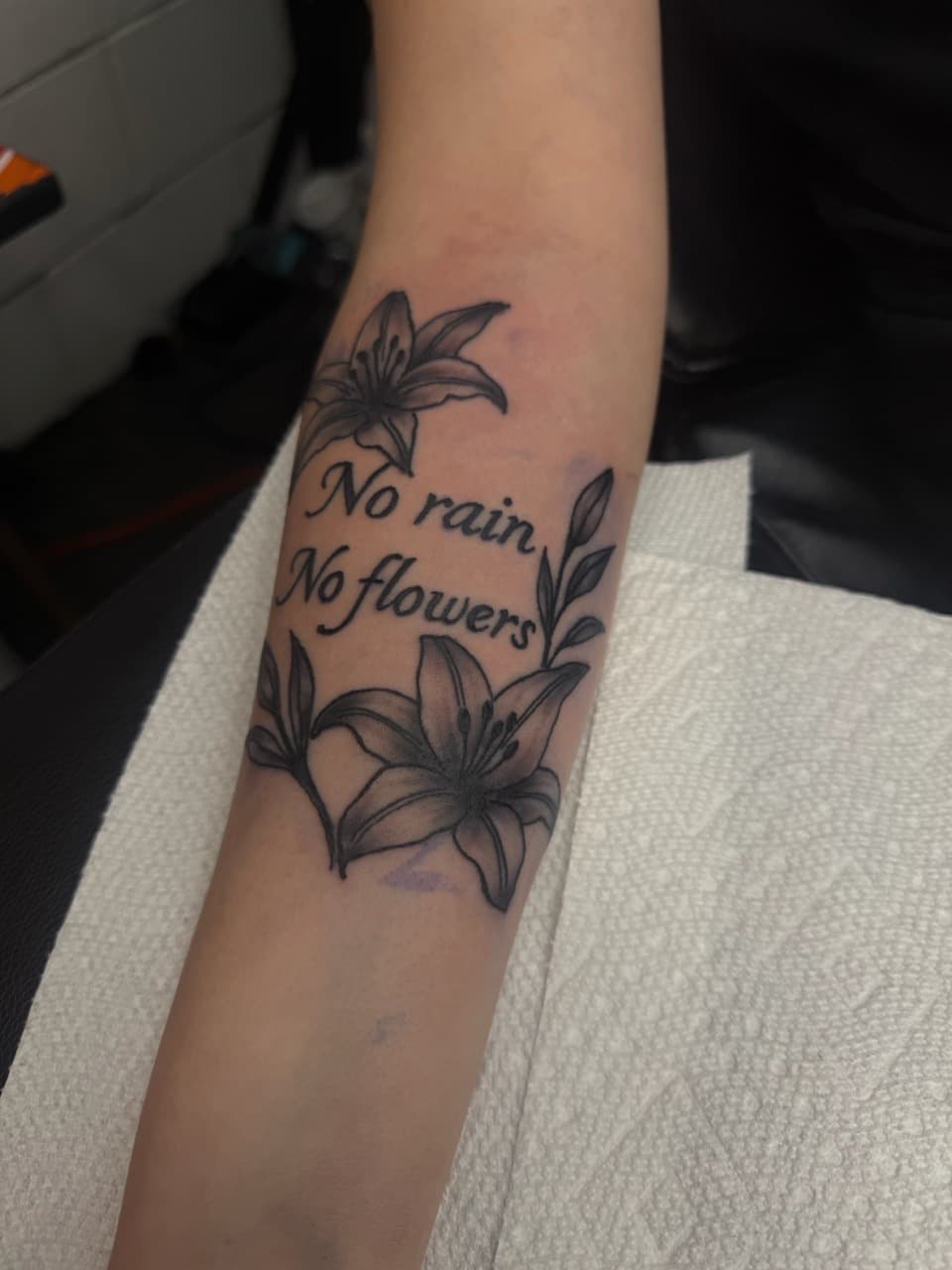 Floral + Black & Grey flowers tattoo on Forearm by HoodInkedd843 on TattMe
